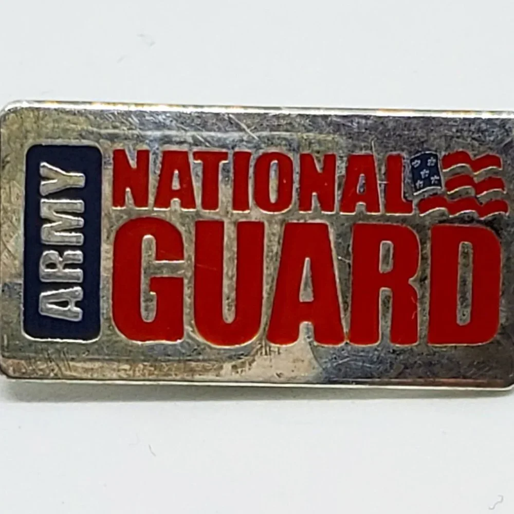 ARMY National Guard Red and Blue Enamel Silver Metal Pinback Pin